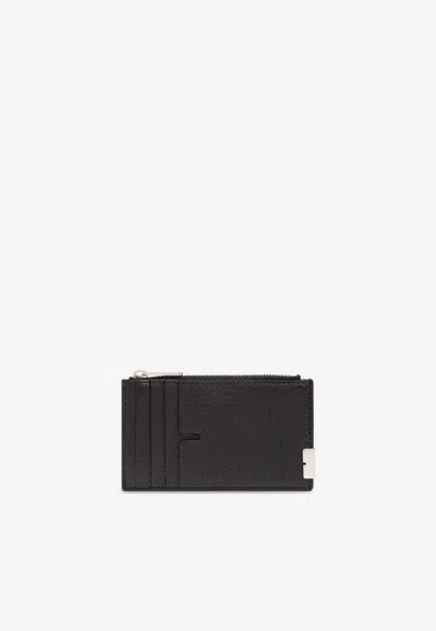 Burberry B Cut Zip Cardholder In Grained Leather In Black