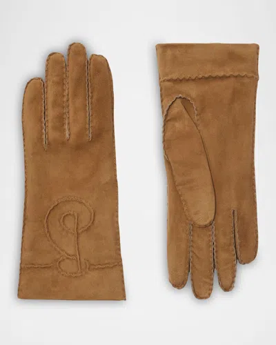 Burberry B Logo Suede Gloves In Brown