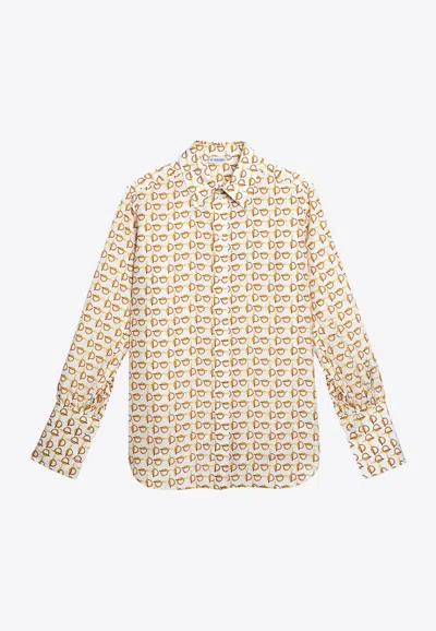 Burberry B Motif Long-sleeved Silk Shirt In White