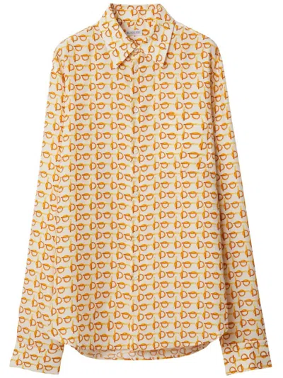 Burberry B-closure Print Silk Poplin Shirt In Orange