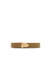 Burberry Thin Leather B Shield End Belt In Brown Grey