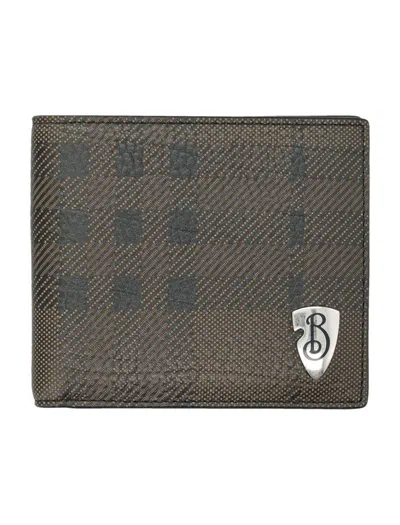Burberry Mini Bifold Wallet With Shield Plaque In Gray