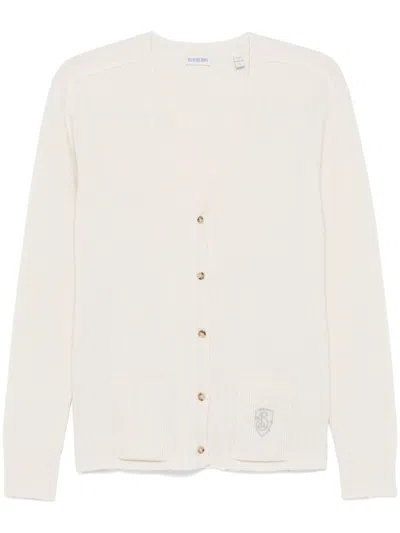 Burberry B-shield Cashmere Cardigan In White