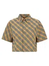 Burberry Cropped Check Cotton Shirt In Brown