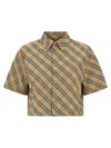 Burberry Cropped Check Cotton Shirt In Brown
