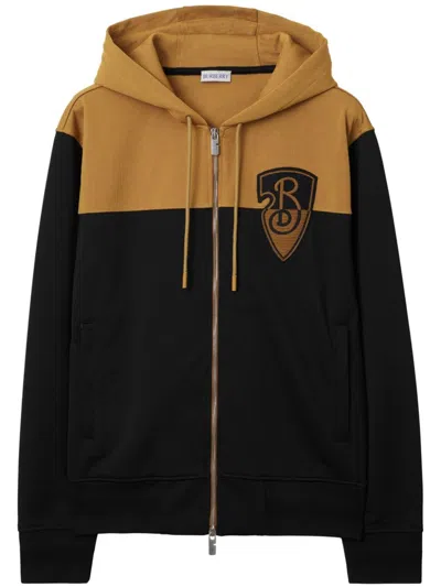 Burberry Logo Patch Front Zip Hoodie In Black