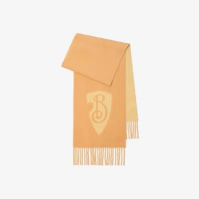 Burberry B Shield Wool Cashmere Blend Scarf In Orange