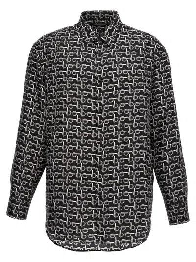 Burberry Silk Shirt With B Pattern In Black