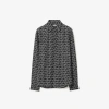 Burberry Long Sleeve Shirt With All-over Monogram Print In Silver/black