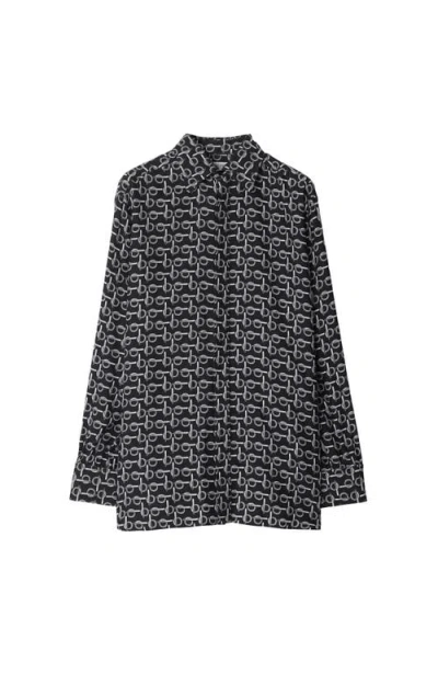 Burberry Women's Camisa Ros Negra Estamp Aros Plateados Shirt In Black