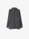 Burberry B Logo Silk Shirt In Silver/black