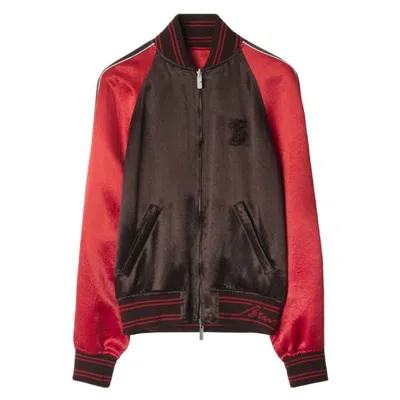 Burberry B Snake Satin Bomber Jacket In Red