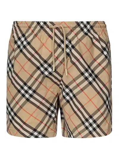 Burberry Swimming Costume With Vintage Check Pattern In Beige
