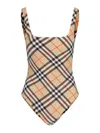 Burberry Check Swimsuit In Beige