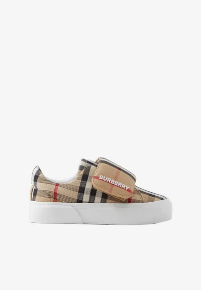 Burberry Boys Beige Kids James Check-print Low-top Cotton Trainers 2-5 Years