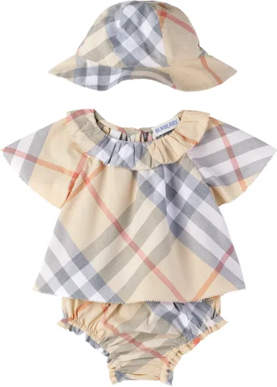 Burberry Baby Beige Check Cotton Blouse Set In Pale Stone Ip Check