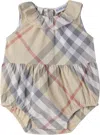 Burberry Baby Beige Check Cotton Bodysuit In Pale Stone Ip Check