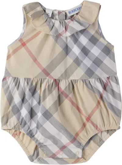 Burberry Baby Beige Check Cotton Bodysuit In Pale Stone Ip Check