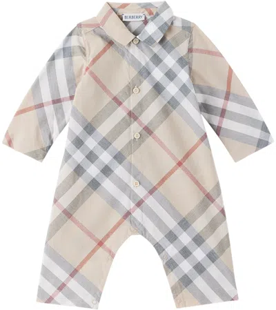 Burberry Baby Beige Check Jumpsuit In Pale Stone Ip Check