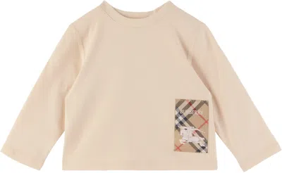Burberry Baby Beige Check Label Cotton T-shirt In Calico