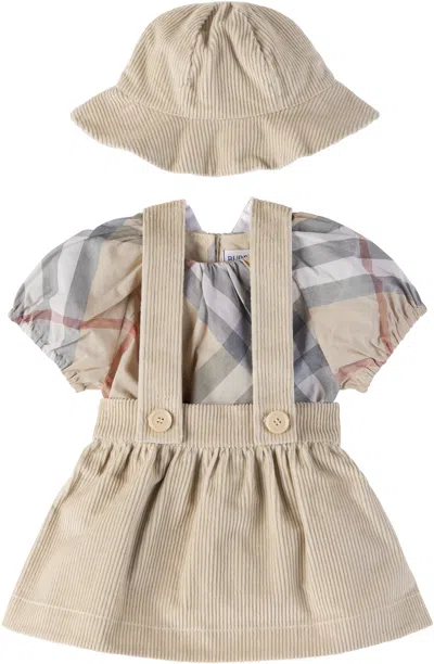 Burberry Baby Beige Cotton Bodysuit Set In Pale Stone
