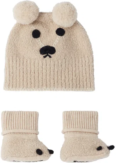 Burberry Baby Beige Thomas Bear Cotton Beanie & Pre-walkers Set