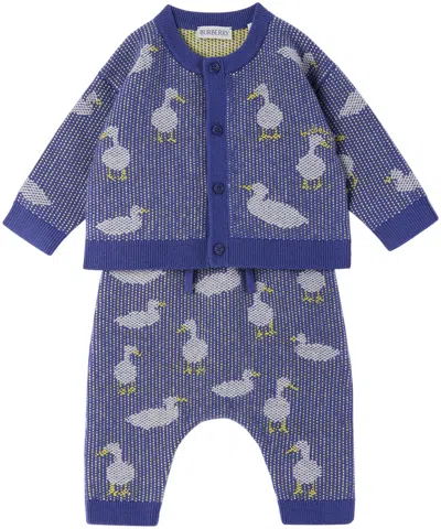 Burberry Baby Blue Duck Cardigan & Lounge Pants Set In Knight Ip Pattern