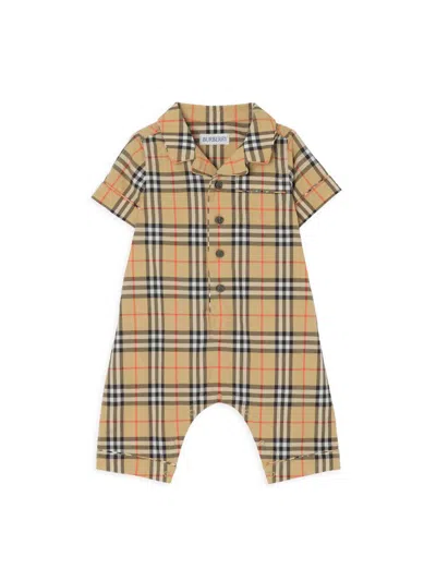 Burberry Baby Boy's Check Coveralls In Brown