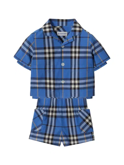 Burberry Baby Boy's Check Short-sleeve Shirt & Short Sets In Blue