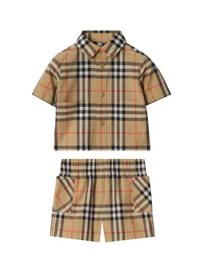 Burberry Baby Boy's Check Short-sleeve Shirt & Shorts Set In Brown