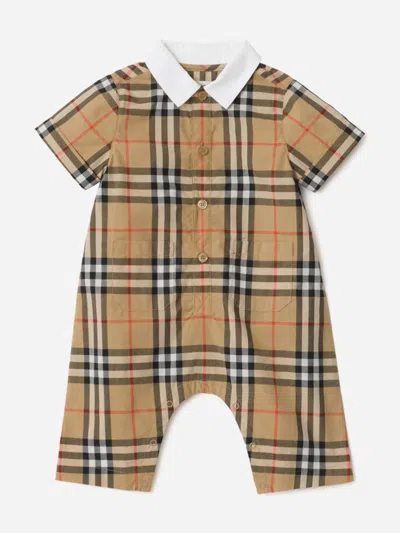 Burberry Baby Boys Andreas Check Cotton Romper In Brown