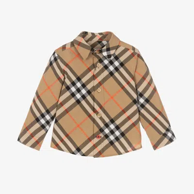Burberry Baby Boys Beige Check Cotton Shirt In Brown