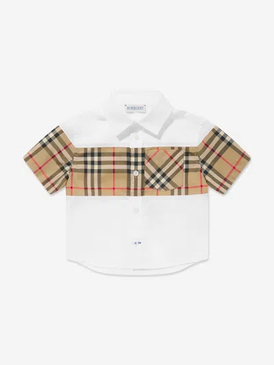 Burberry Babies'  Check府绸衬衫 In White