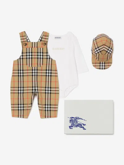 Burberry Baby Boys Darwin Check Dungaree Set In Brown