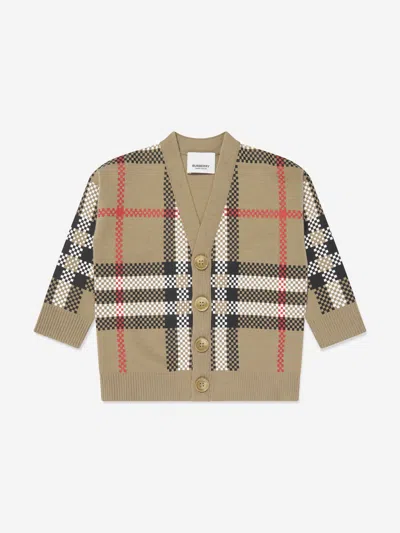 Burberry Baby  Check Wool-blend Cardigan In Beige