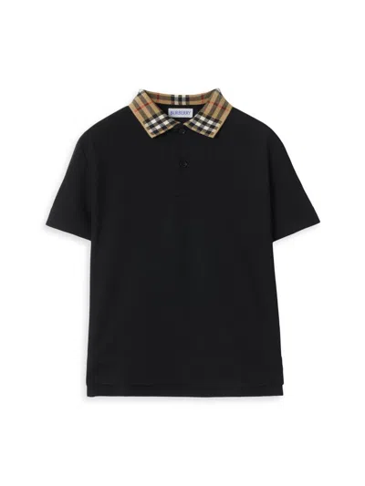 Burberry Baby Boy's, Little Boy's & Boy's Check Collar Cotton Polo Shirt In Black