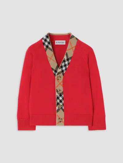 Burberry Baby Boy's, Little Boy's & Boy's Lavenham Check-trim V-neck Cardigan In Red