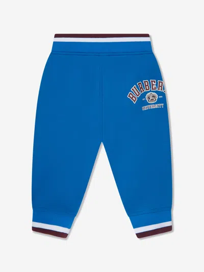Burberry Babies' College-print Cotton Track Pants In Blue