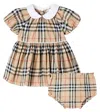 Burberry Baby  Check Cotton Bloomers And Dress Set In Brown