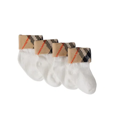 Burberry Baby  Check Cotton-blend Socks In White