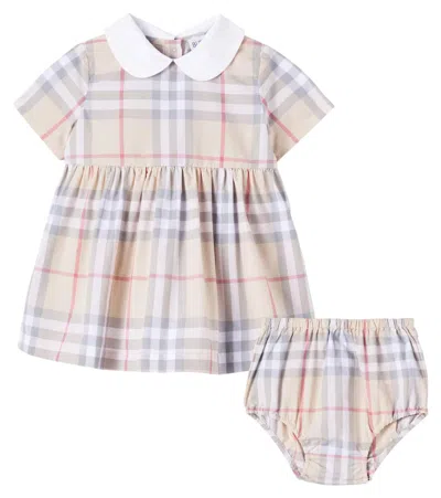 Burberry Baby  Check Dress And Bloomers Set In Brown