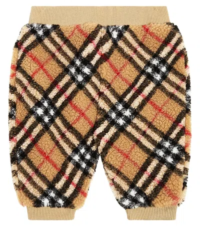 Burberry Baby  Check Teddy Sweatpants In Beige