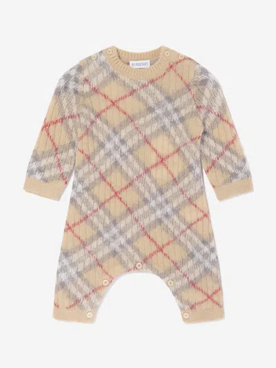 Burberry Baby Camillo Rib Check Romper In Beige