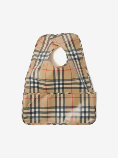 Burberry Kids'  Baby Check Coated Cotton Bib In Brown