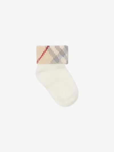 Burberry Kids'  Baby Check Turn Back Socks Set In White