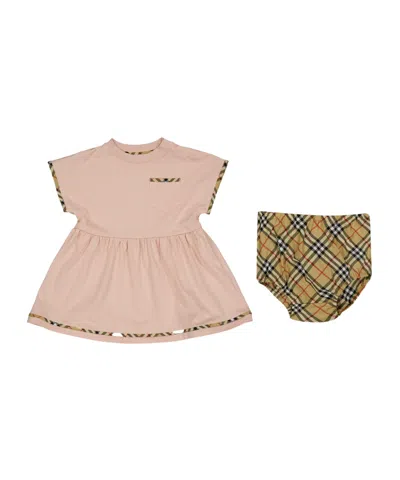 Burberry Kids' Baby Check-trim Dress And Bloomer Set In Pink