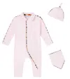 Burberry Baby Cotton-blend Beanie, Bib, And Onesie Set In Pink