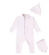 Burberry Baby Cotton-blend Bodysuit, Bib, And Beanie Set In Pink