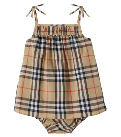 Burberry Baby Cotton Dress And Bloomers Set In Brown