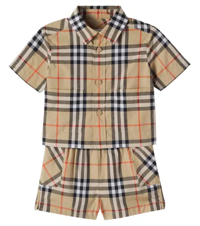 Burberry Baby Cotton Shirt And Shorts Set In Multi